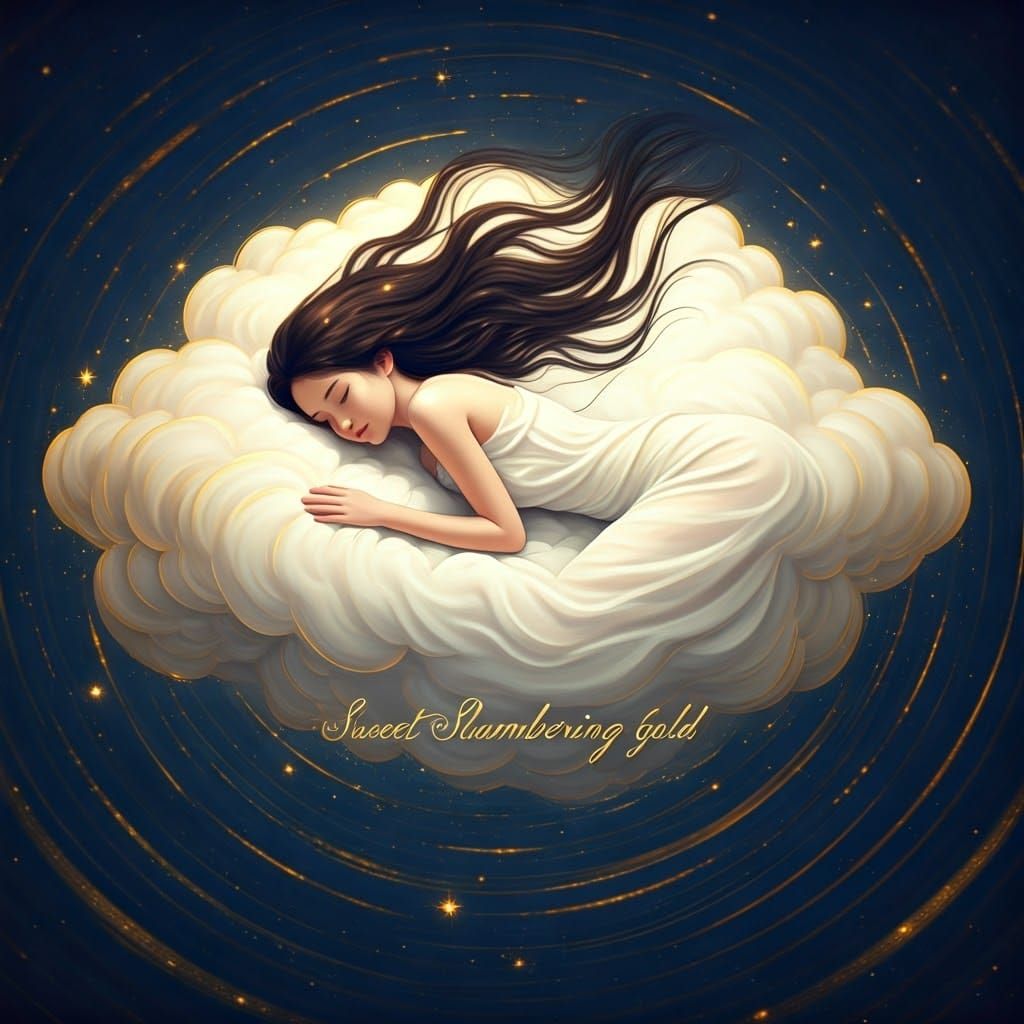 Woman in Golden Cloud: A Dreamlike Matte Painting