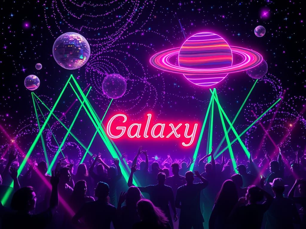Galactic Disco Dancers in Neon Dreamscape