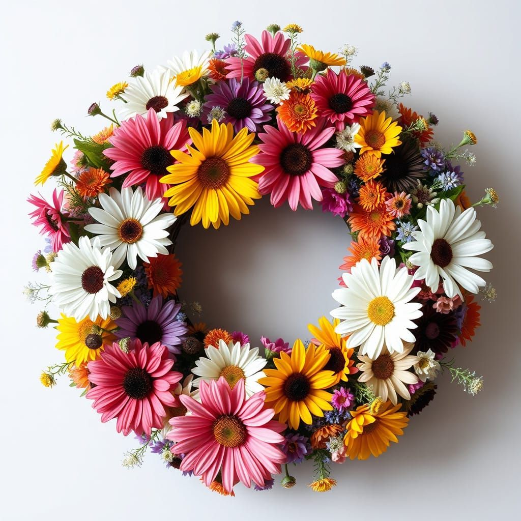 Vibrant Wildflower Wreath in Impressionist Style