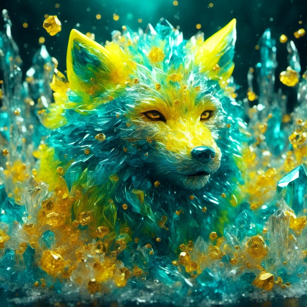 Crystal Neon Wolf in Detailed Matte Painting