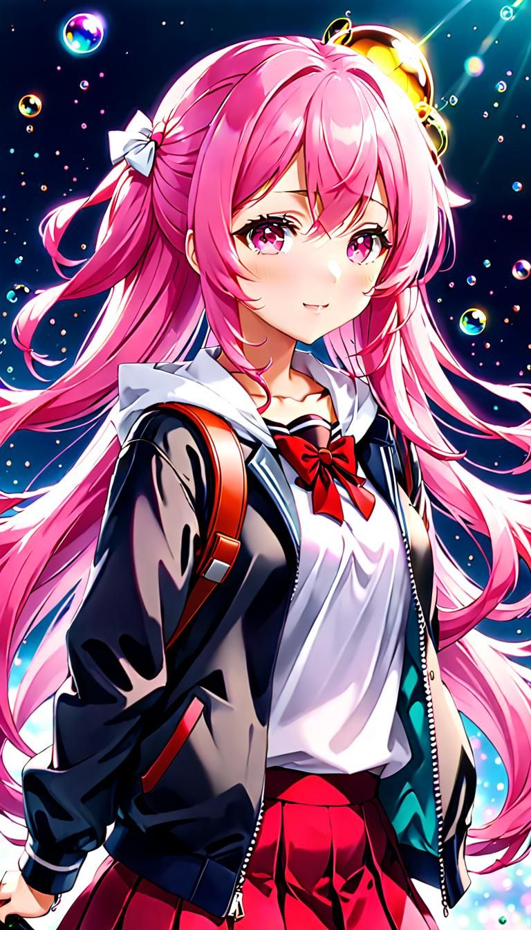 Pink-Haired Anime High School Girl