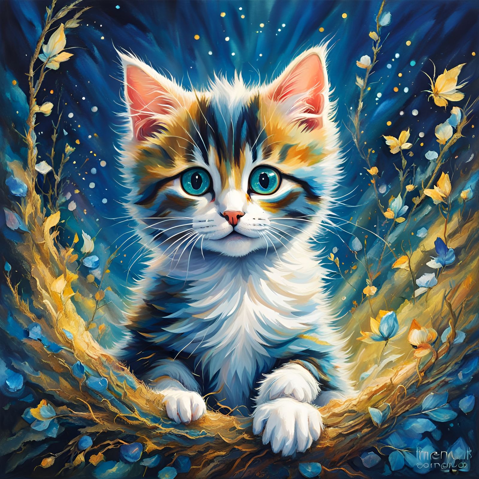 Radiant Kitten Leaps in Elaborate Folk Art