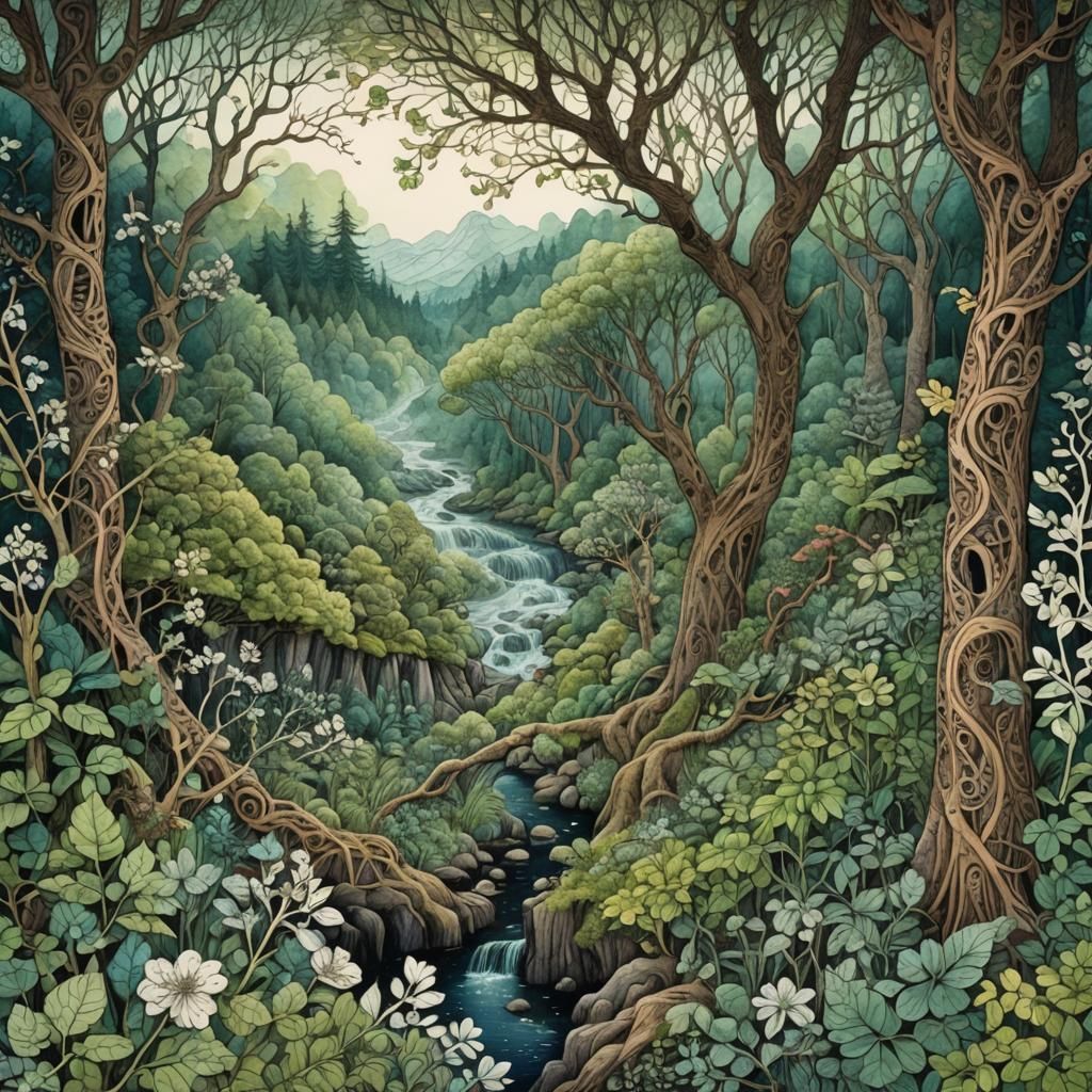 Enchanted Forest Zentangle in Mystical Woodland Style