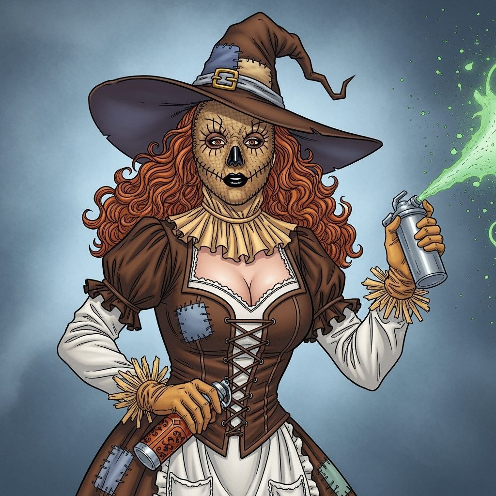 Scarecrow Woman Sprays Fear Toxin, Comic Book Art