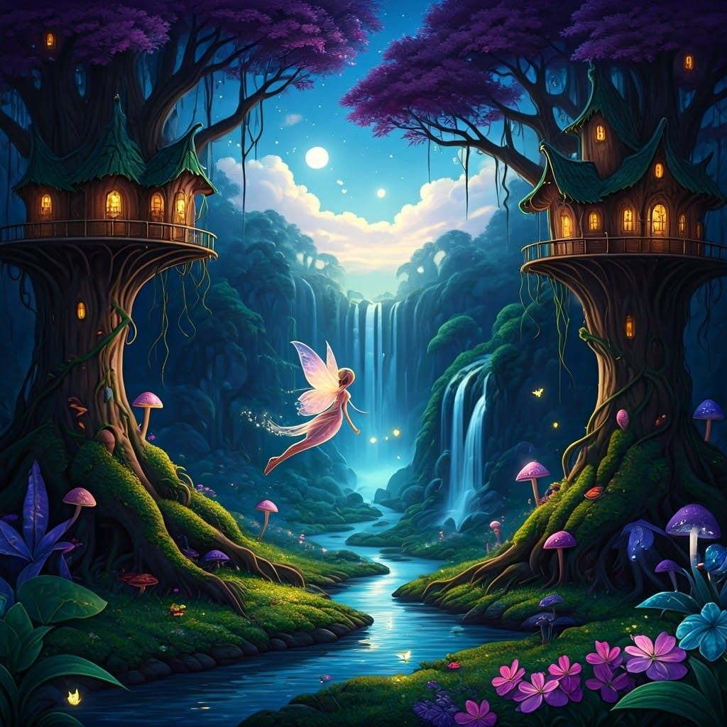 Enchanted Fairy World with Shimmering Stardust Trails