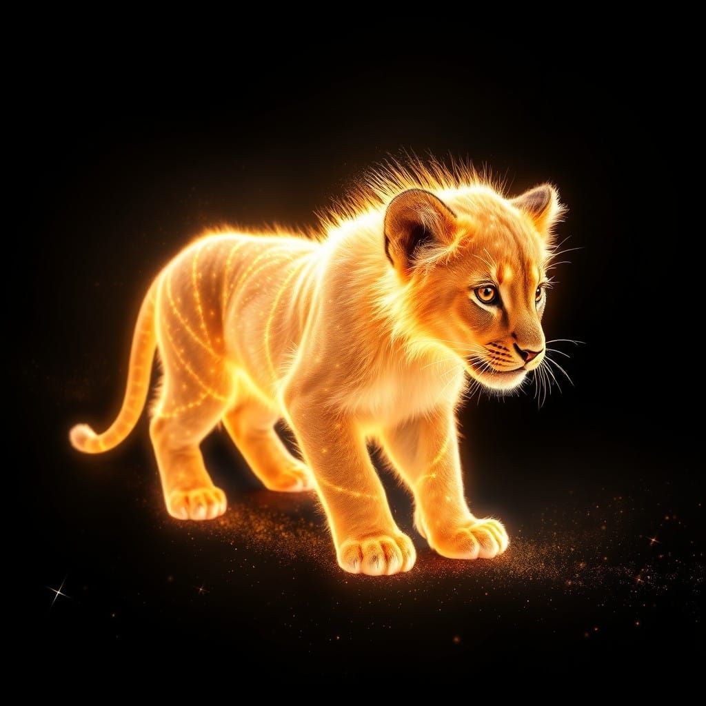 Futuristic Lion Cub Radiates Light and Stardust