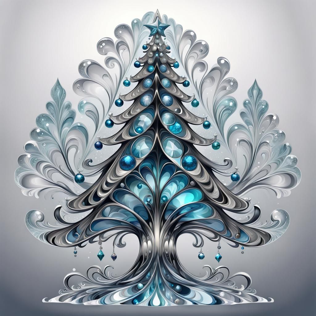Crystal Christmas Tree with Rococo Art Nouveau Elements