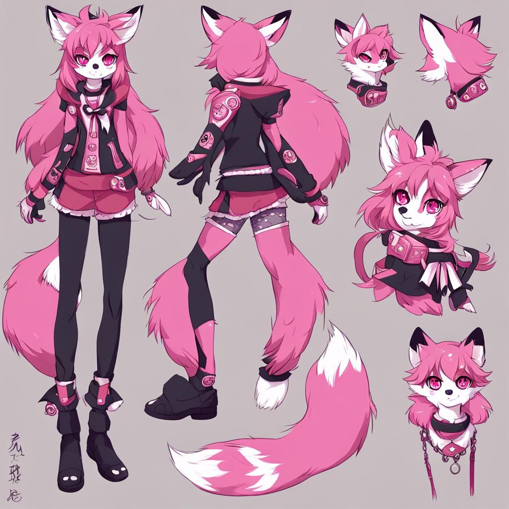 Pink Furry Fox Girl Adoptable Sheet in Anime Style