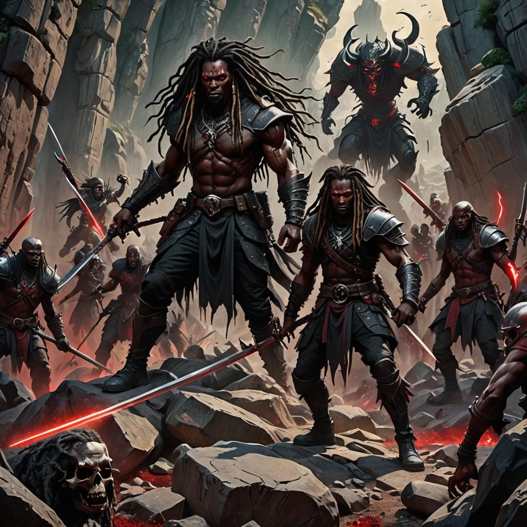 Gothic Demon and African Warriors in Fantasy Art