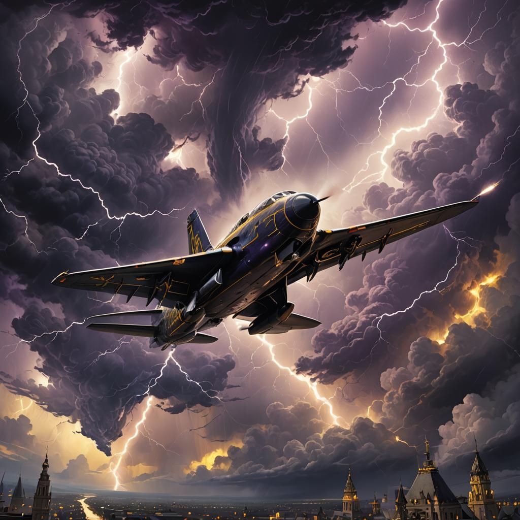 Jet Plane Soaring Through Storm: Dark Fantasy Art