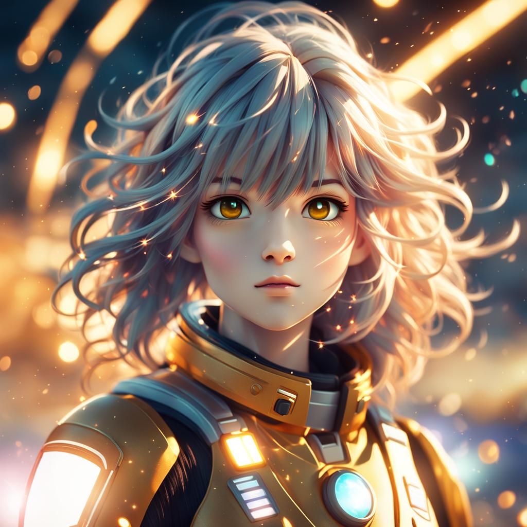 Astronaut Girl in Windstorm: Anime-Inspired 3D Art
