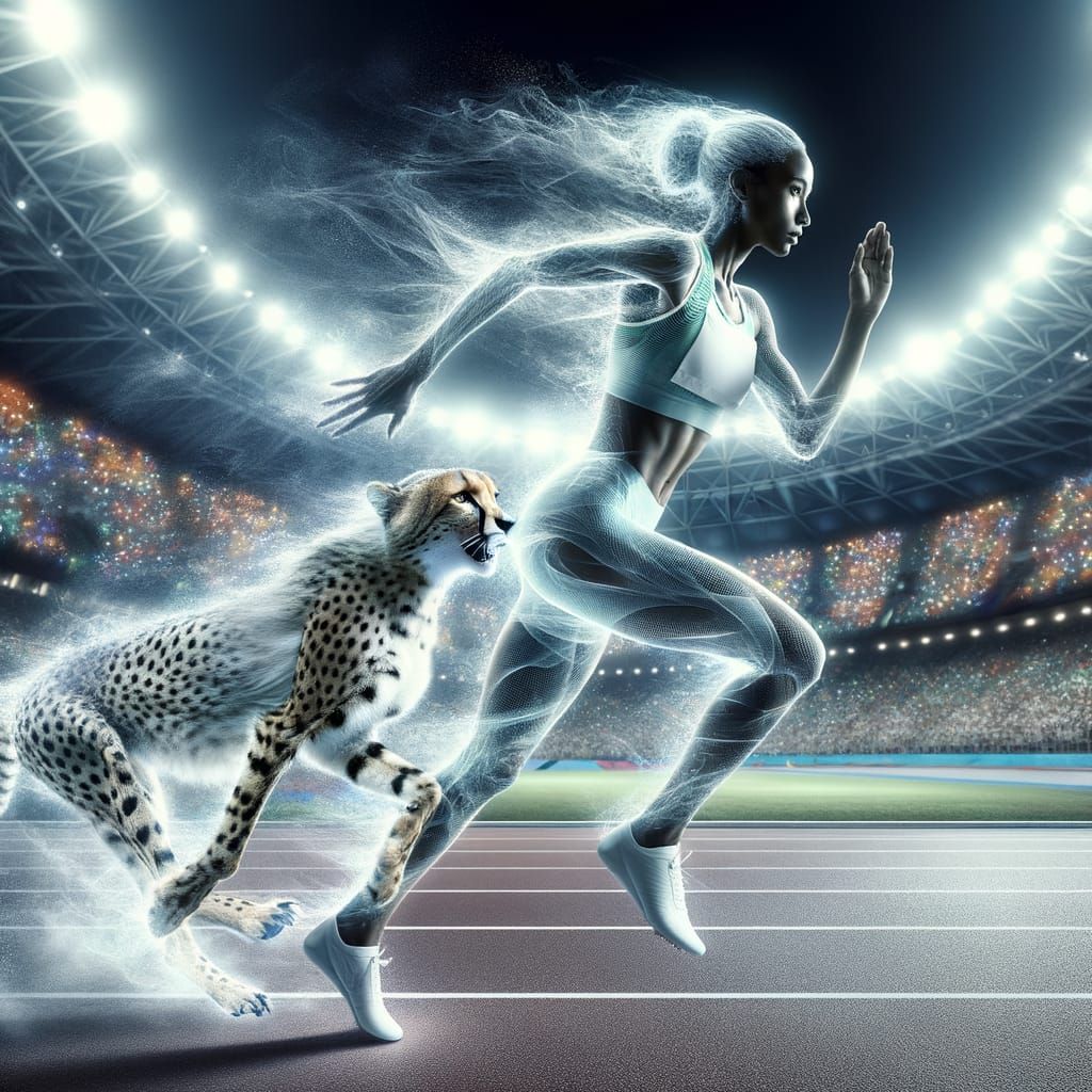 Spectral Cheetah Emerges from Olympic Sprinter in Ethereal O...