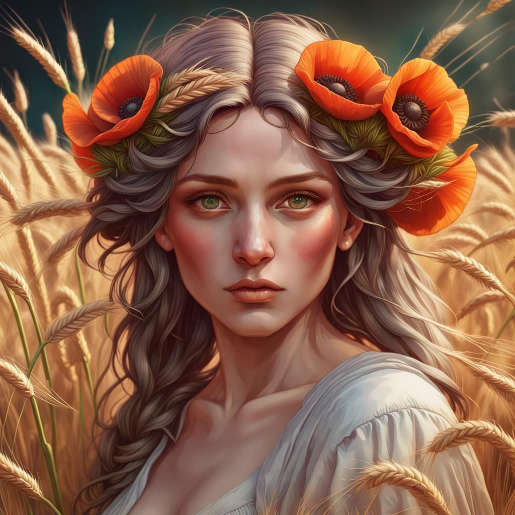 Goddess of Summer Portrait in Art Nouveau Style