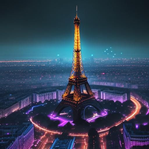 Eiffel Tower Shines in Ethereal Digital Painting