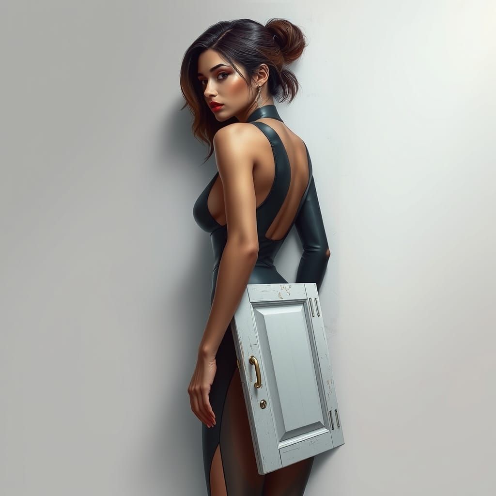 Woman Made of Doors in Hyperrealistic Style