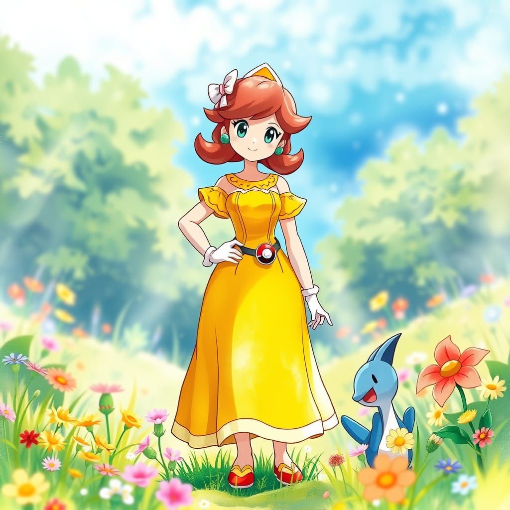 Princess Daisy in Whimsical Pokémon Adventure