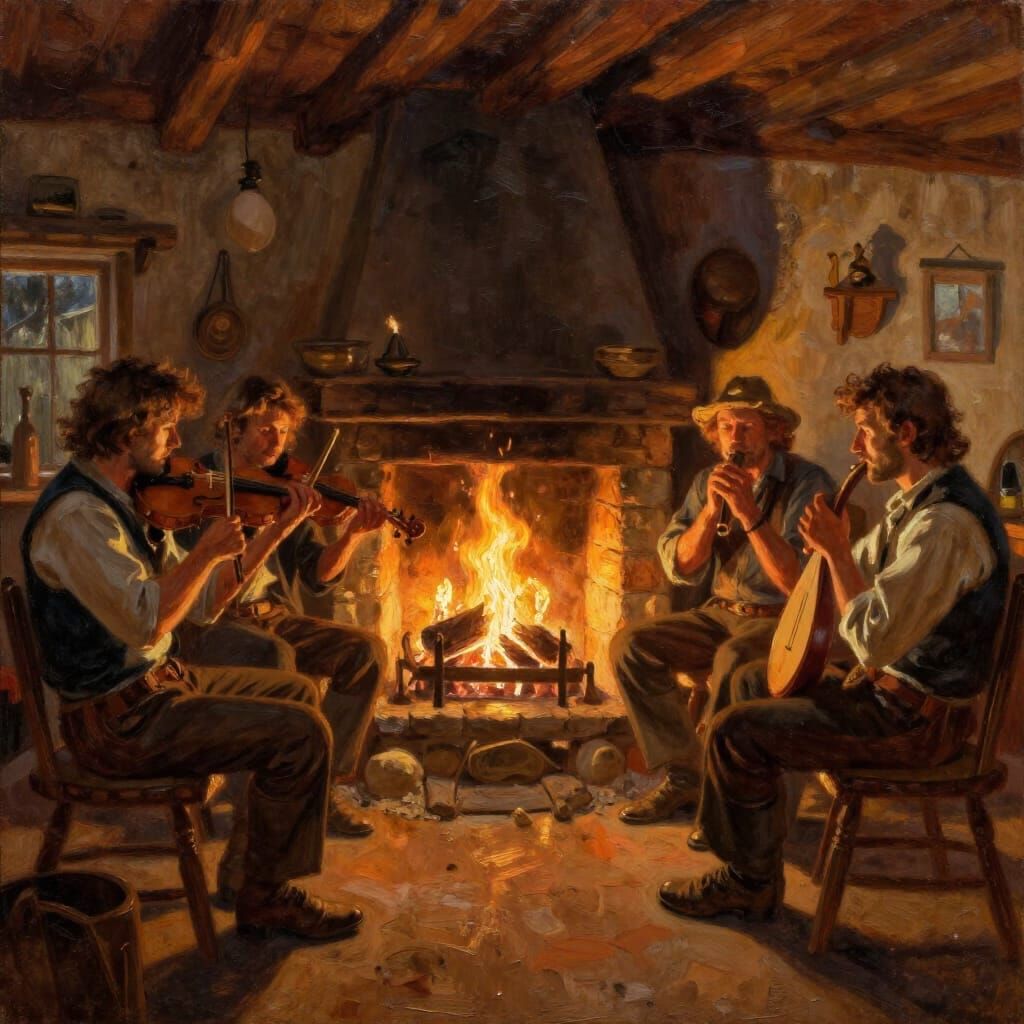 Australian Settlers Playing Music in 1805 Tavern