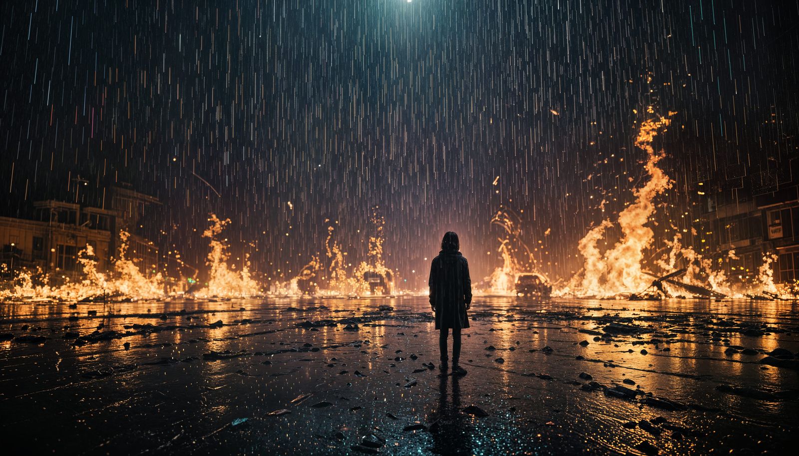 Grief in a Neon Lit, Cinematic Firestorm