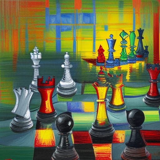Colorful Chessboard in Neo-Impressionist Oil Painting