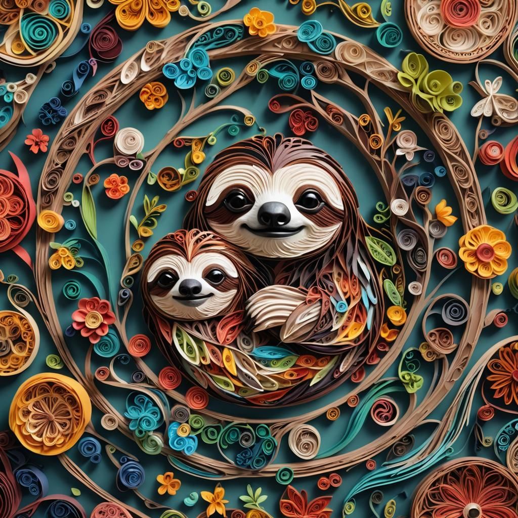 Intricate Paper Quilled Sloth Concept Art