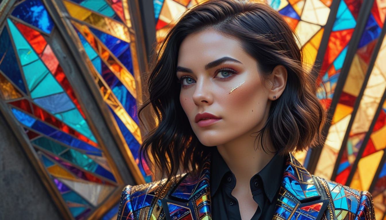 Androgynous High Fashion Woman in Stained-Glass Blazer