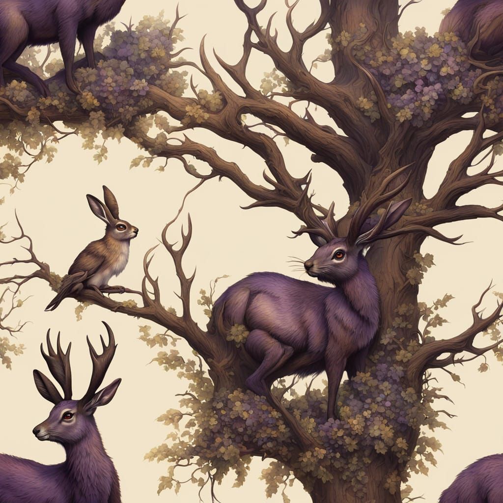 Moonlit Forest Encounter with a Majestic Jackalope
