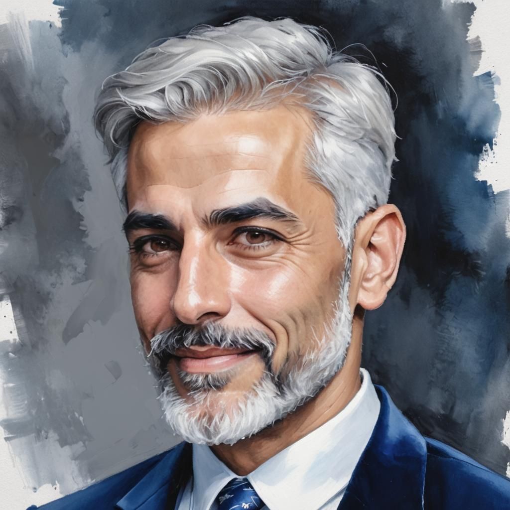 Smiling Man with Silver Beard in Impressionist Portrait