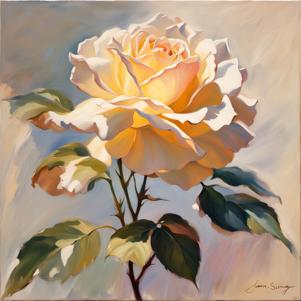 Iridescent Peace Rose Oil Painting in Alla Prima