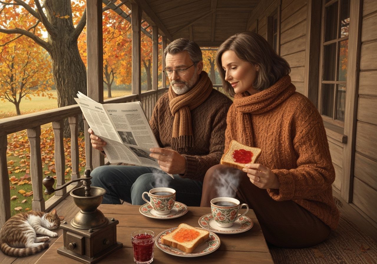 Cozy Autumn Morning on a Wooden Veranda