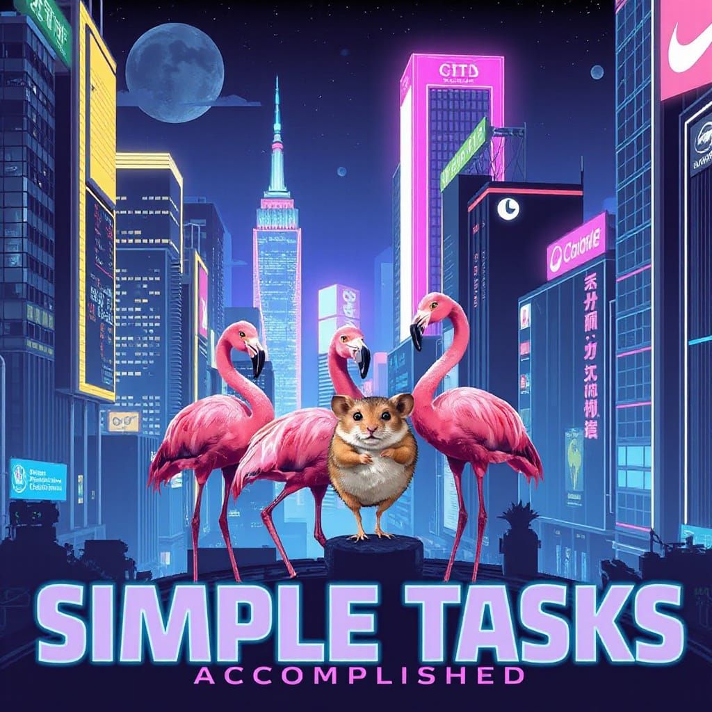 Cyberpunk Flamingos and Hamsters in 8-bit Pixel Art