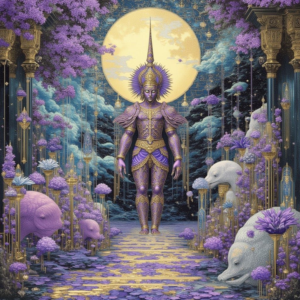 A Knight or Something Standing By Weird Pigs