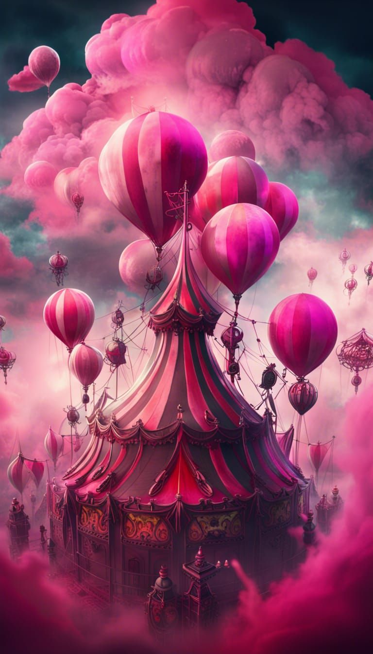 Creepy Circus with Scary Clowns in Pink Clouds