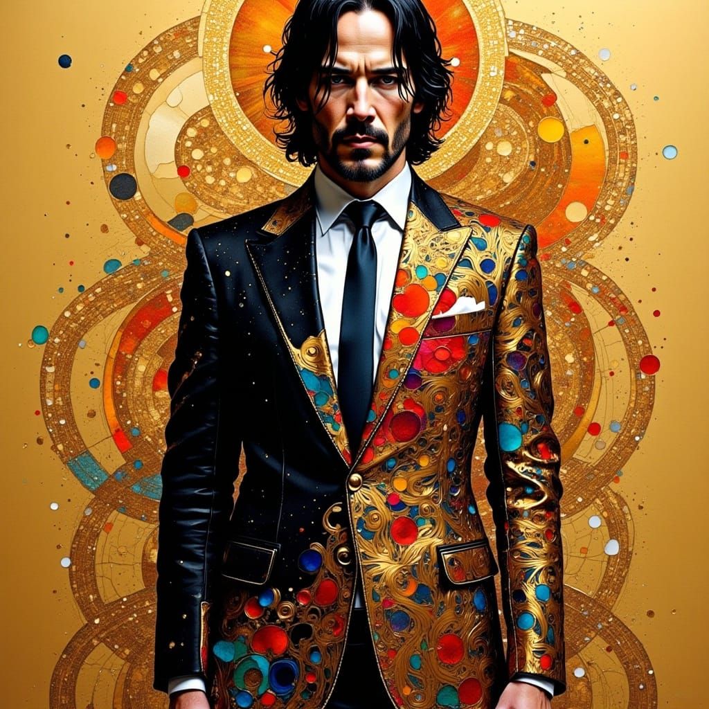 Keanu Reeves as Golden Assassin in Abstract Art Style
