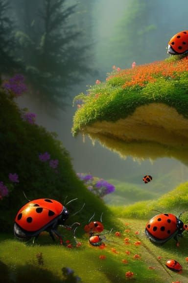 Thumbelina and Ladybugs: Hyperdetailed Concept Art