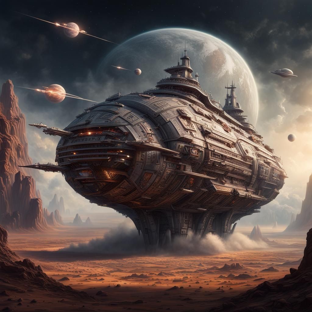 Futuristic Starship Race on Plateau: Hyperrealistic Digital ...