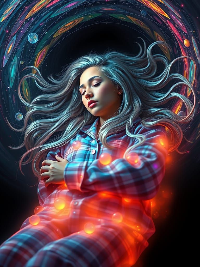 Dreaming Native American Woman in Cosmic Tornado