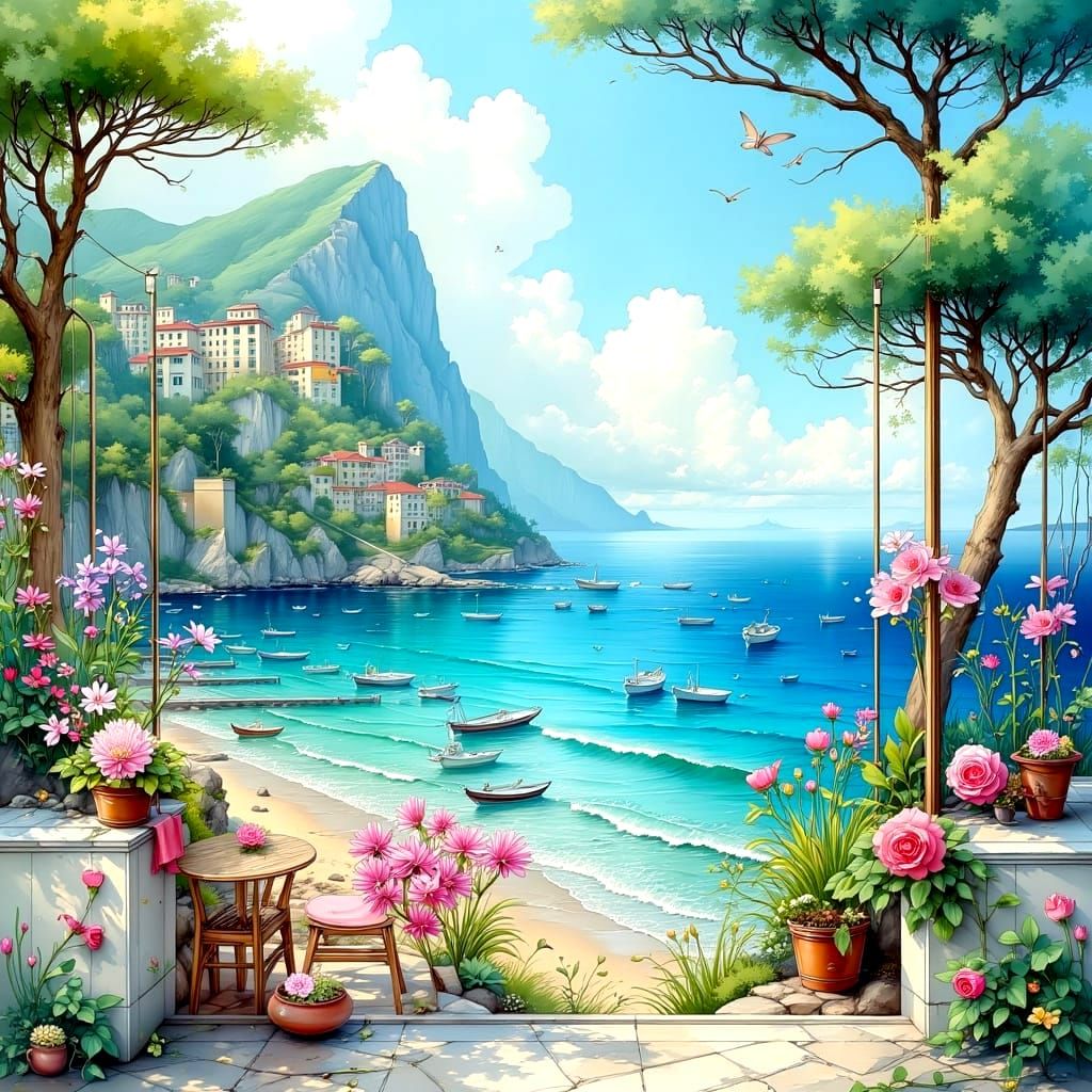 Ethereal Italian Seascape in Vibrant Colors