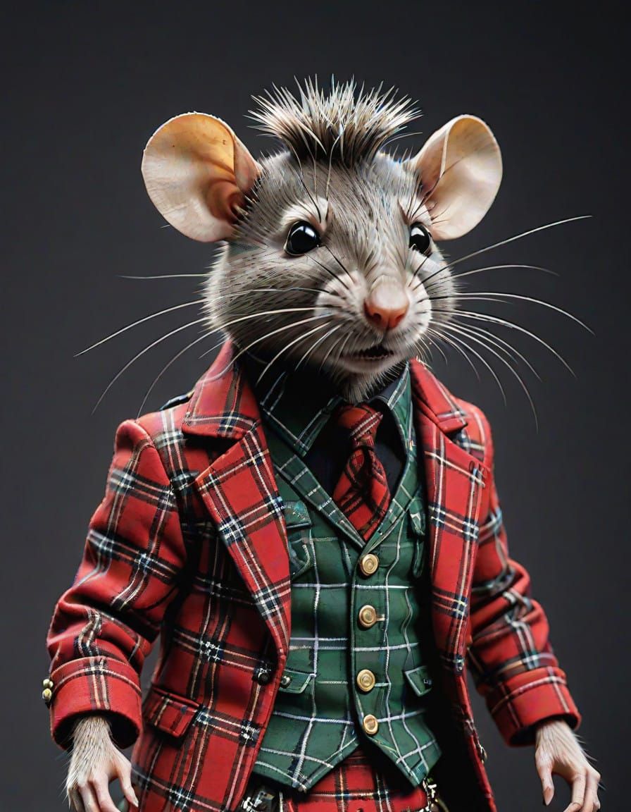 Cyberpunk Rat in Tartan Pattern
