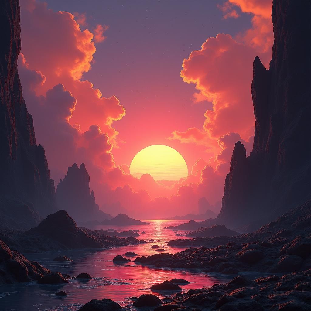 Surreal Sunset on First Day, Matte Painting