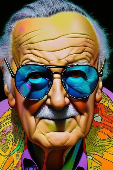 Psychedelic Portrait of Stan Lee in Abstract Concept Art