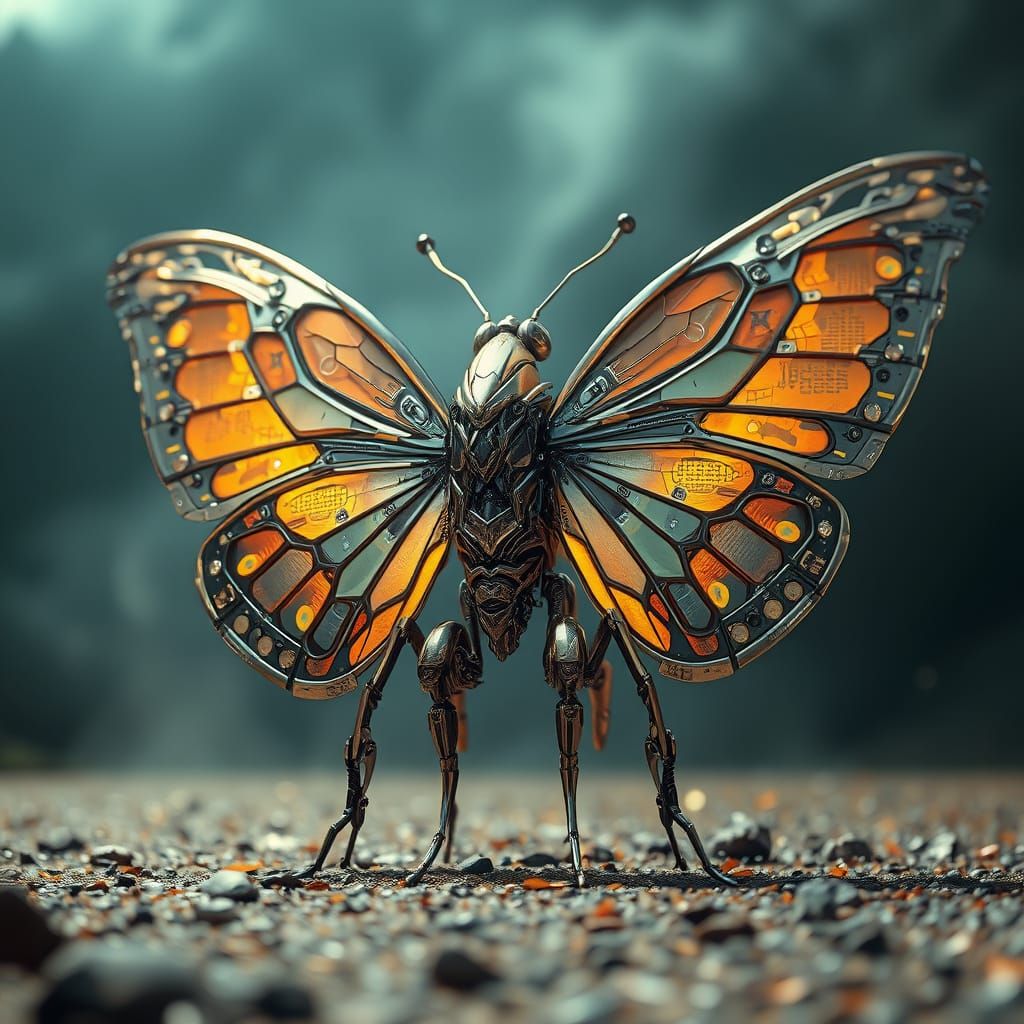 Majestic Cyberpunk Mecha-Butterfly in Futuristic Dreamscape