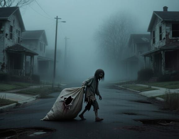 Eerie Horror Scene of a Person Dragging a Sack