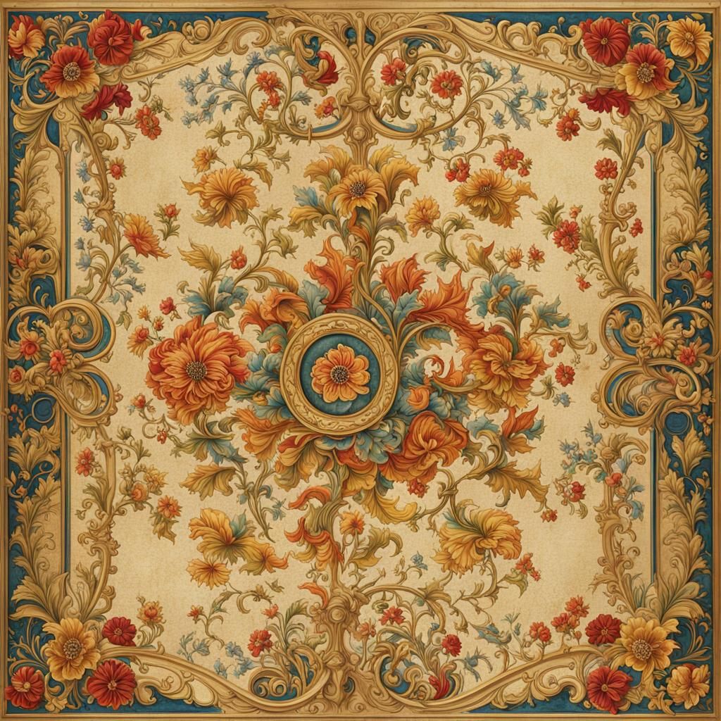 Illuminated Medieval Manuscript with Floral Design