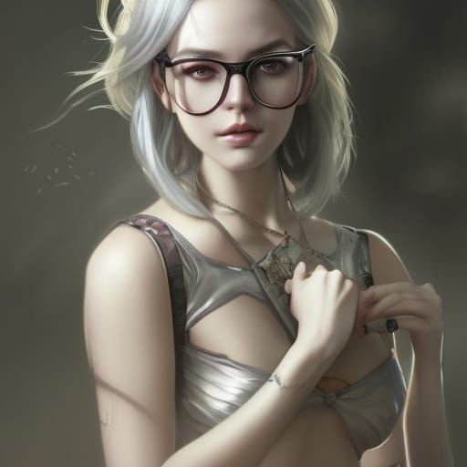Cyberpunk Nerd Goddess in Silver Hair