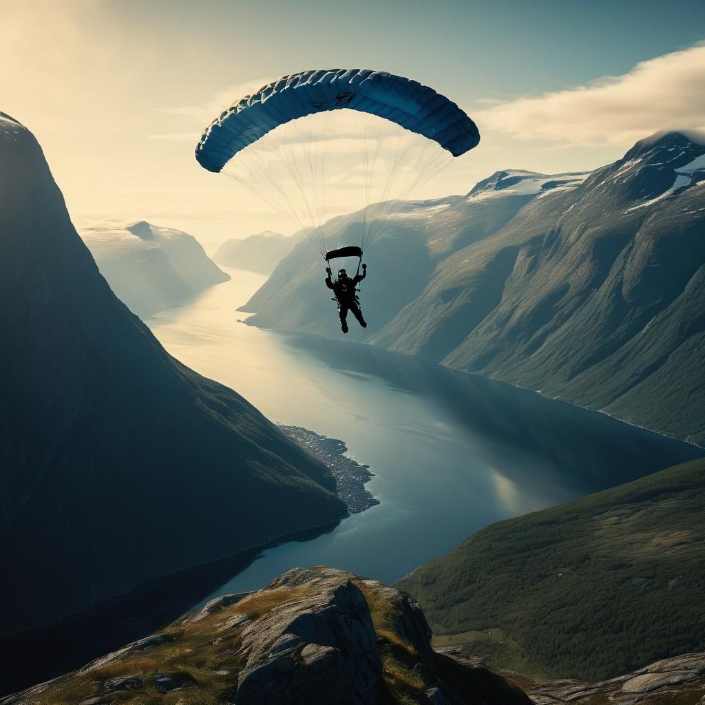 Skydiver Over Norway in Cinematic Style
