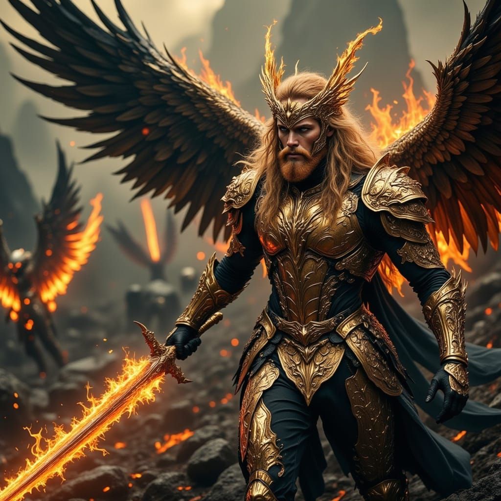 War Angel Battles Demons in Dark Fantasy Style