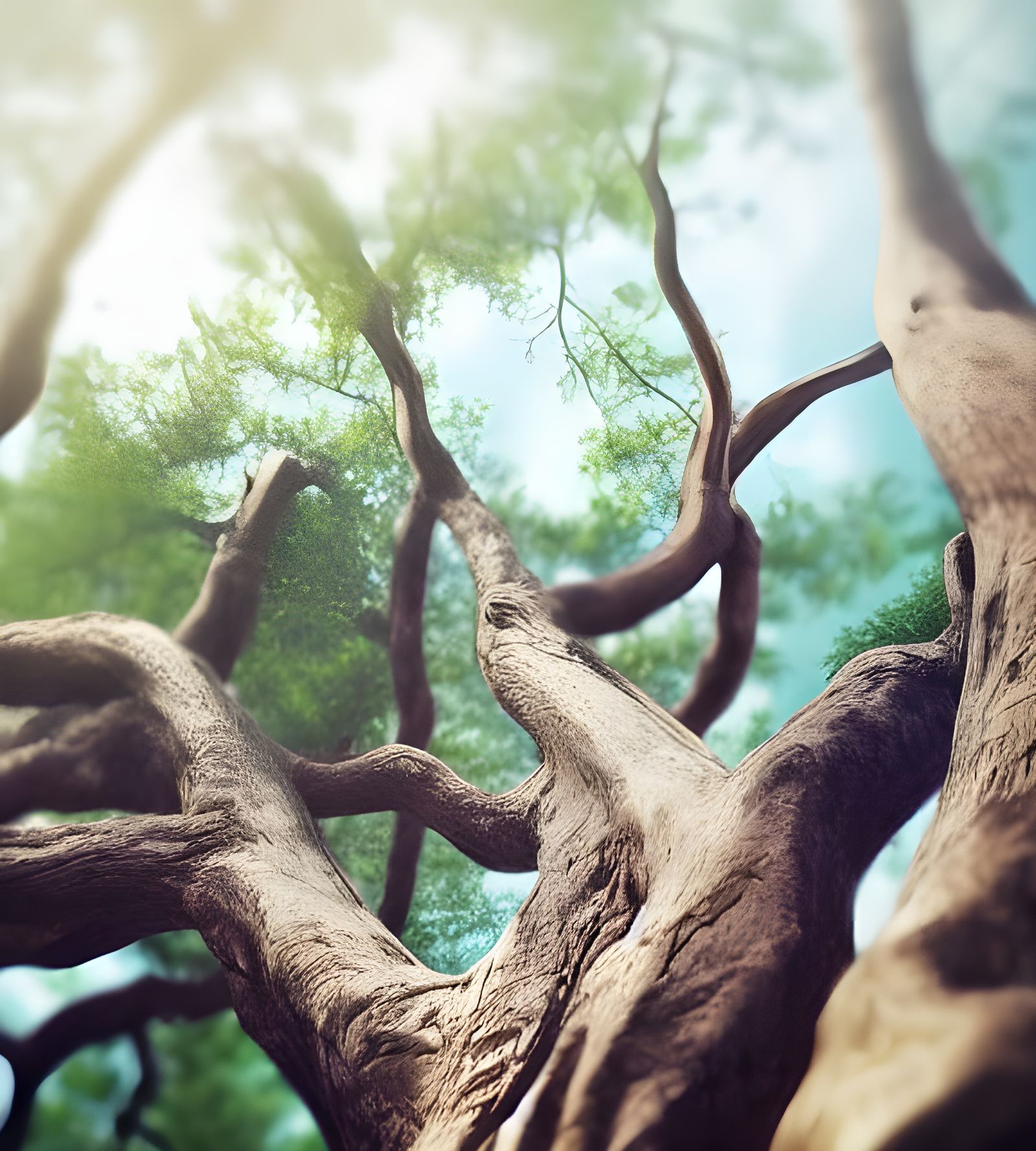 Large Tree With Sabattier Effect: Photorealistic Detail