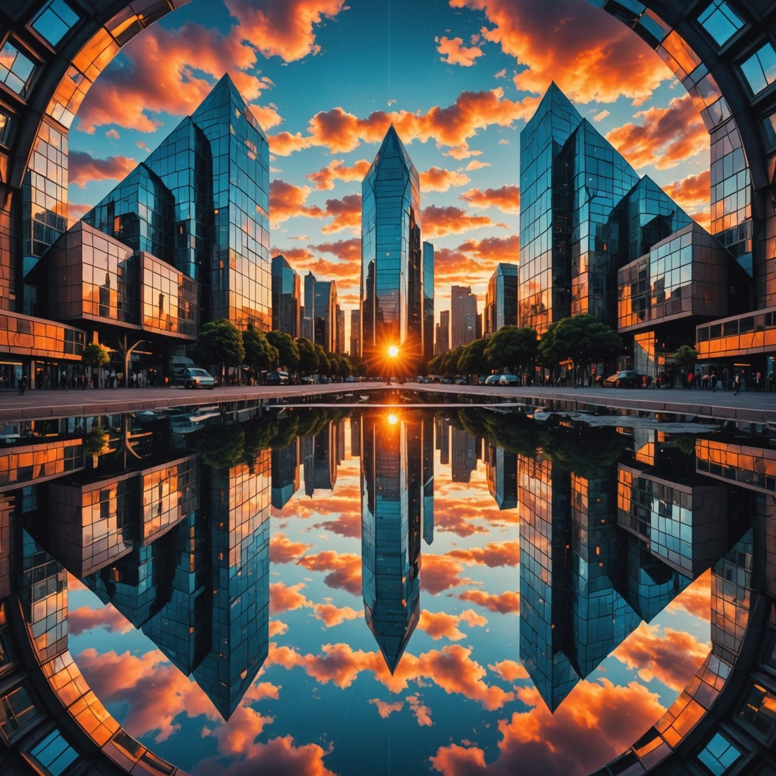 Futuristic City Kaleidoscope Sunset