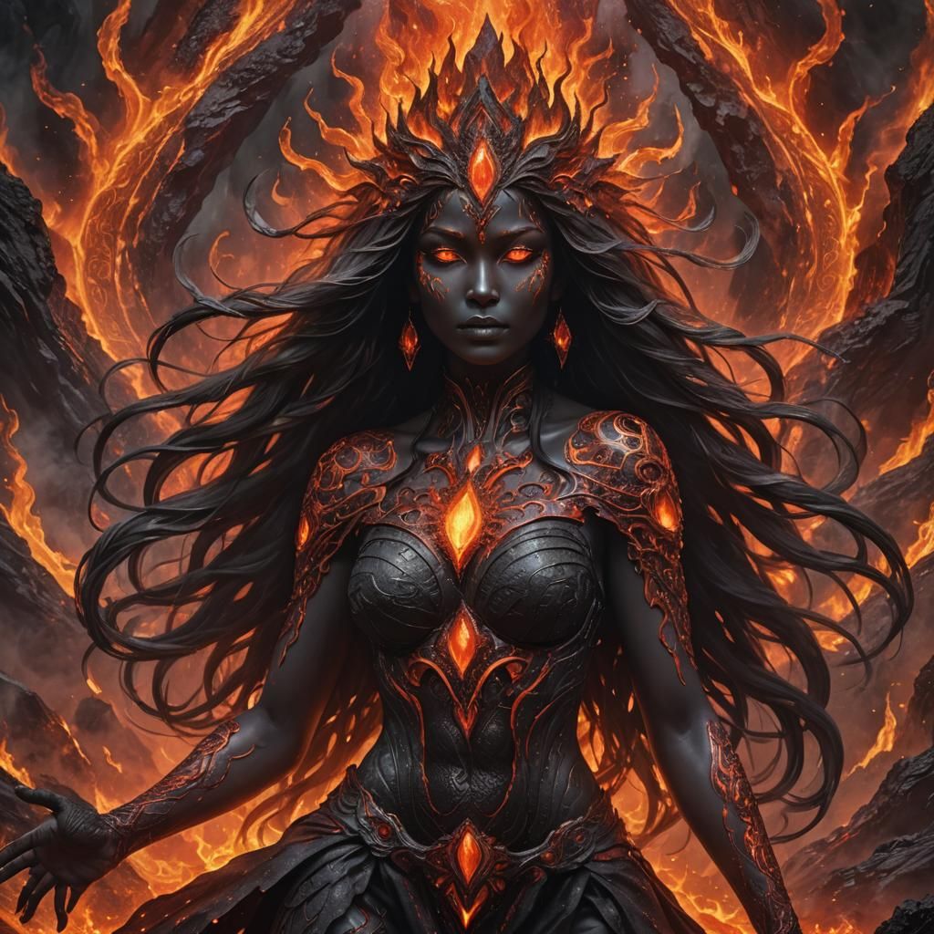 Volcano Goddess Emerging from Fiery Depths