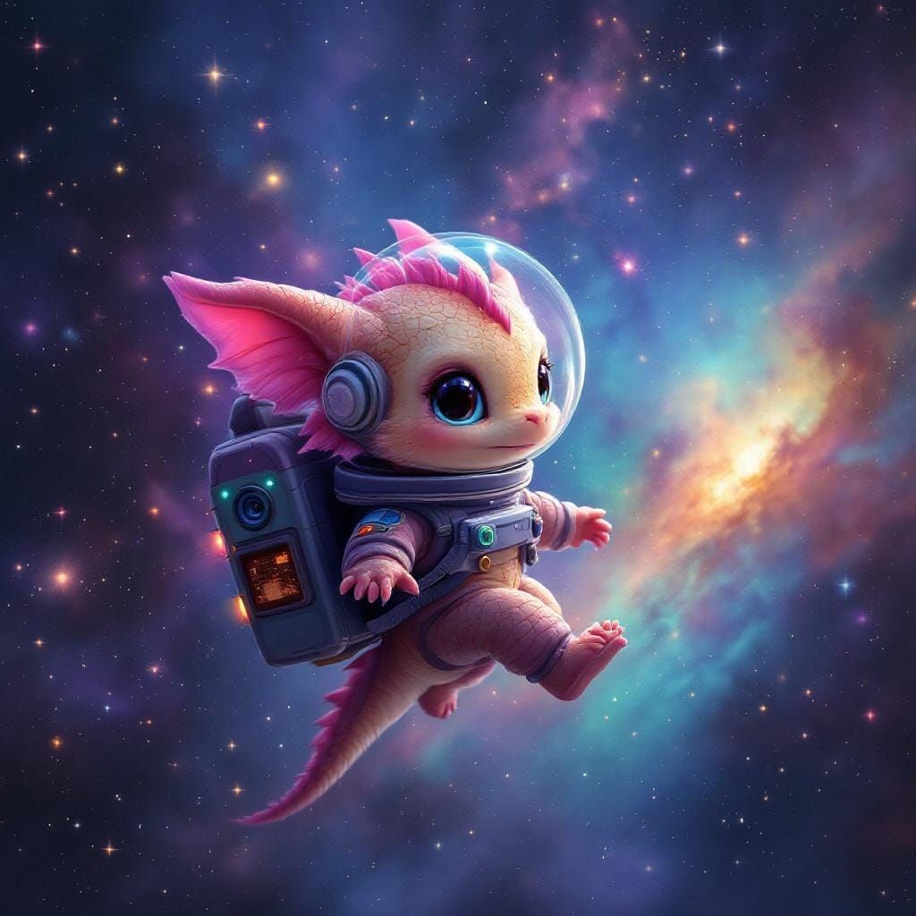 Astral Baby Dragon in Spacesuit: Digital Painting